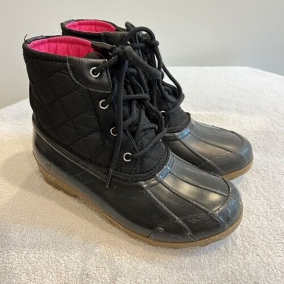 Sperry Other - Sperry Girls Port Boots Size 4 M Rubber Duck Weather Rain Boots Black Pink
